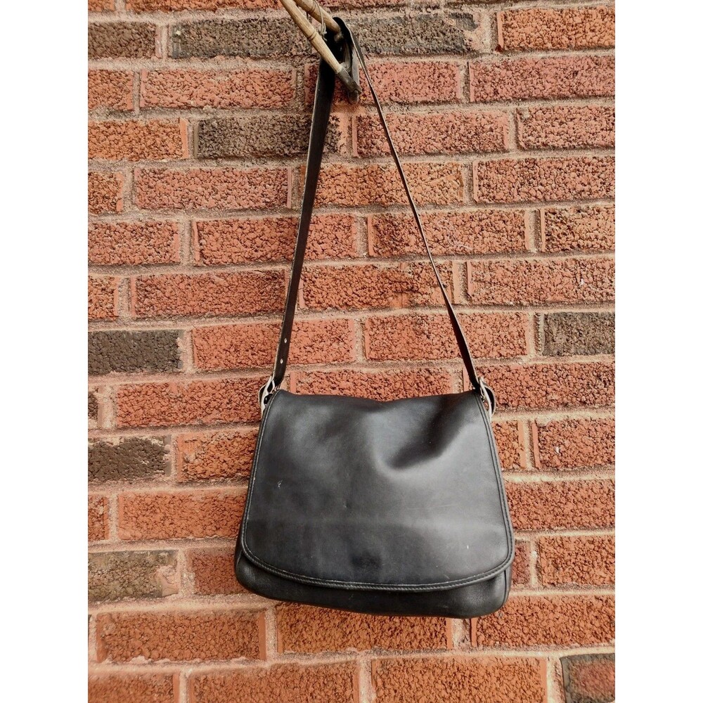 Coach Legacy [H2P-9332] Black Leather Saddle Flap Crossbody Shoulder Bag Vintage